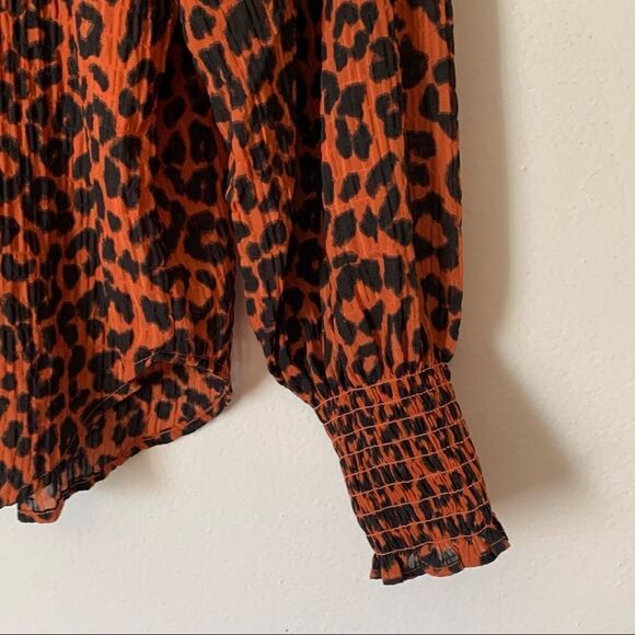 Loft Leopard Print Smock High Neck Long Sleeve Blouse - Picture 6 of 7